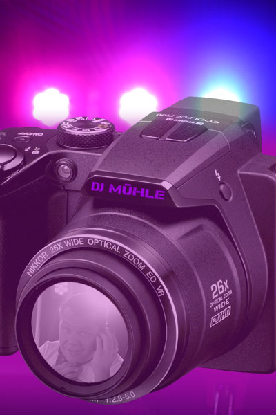 Camera mit DJ Mühle Portrait in der Linse